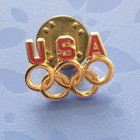 USA 5 Rings Red & Gold Color Lapel Pin 1996 Atlanta Summer Olympic Games — photo 1