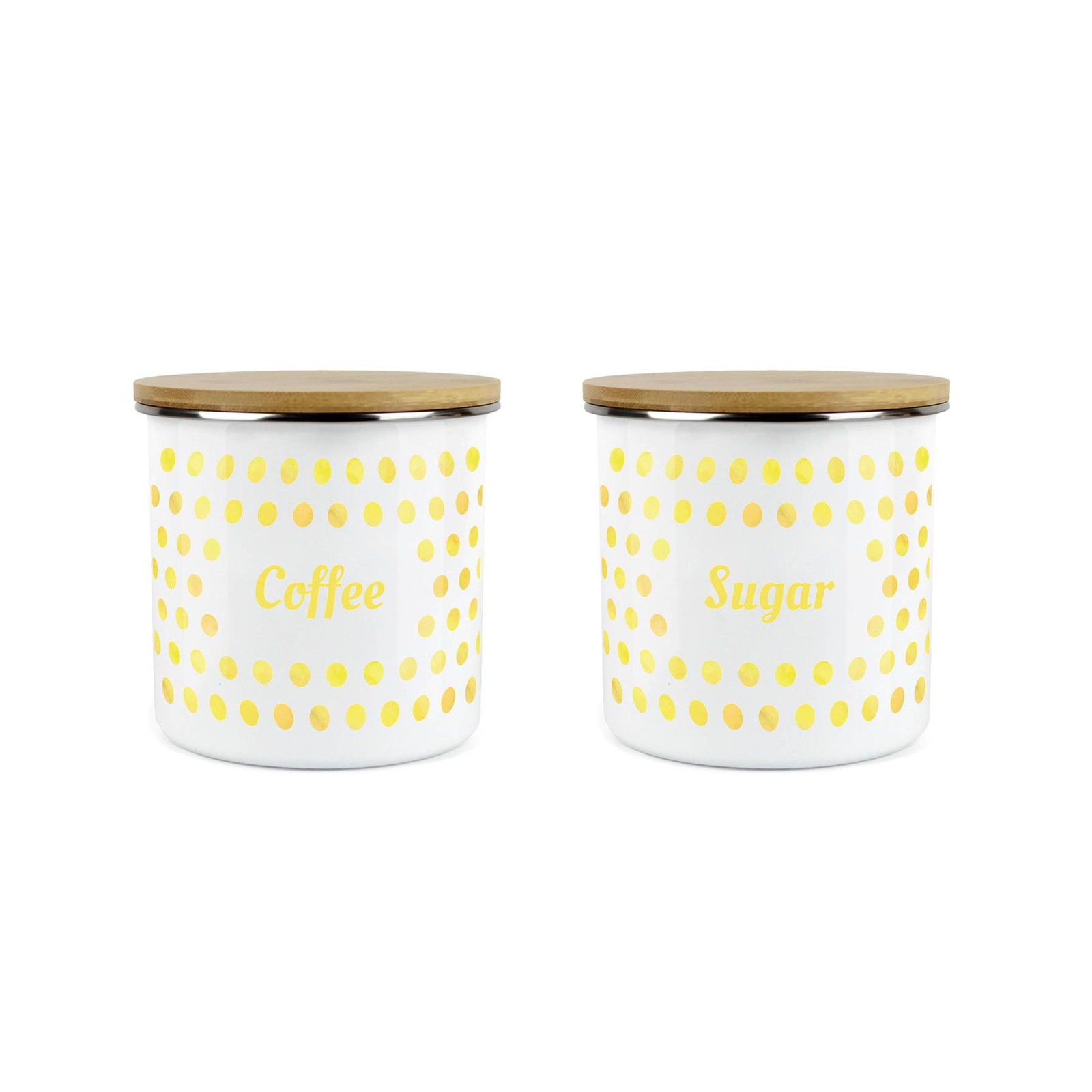 Polka Dots Coffee & Sugar Canisters Set - Yellow Spotty Medium Storage Jars