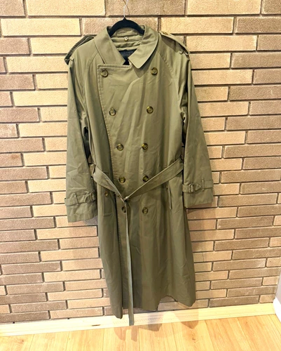 Burberry London Men’s Green Belted Lined Cotton Twill Trench Coat Size 46 - product listing photo