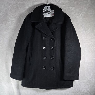 Schott NYC Coat Mens 40 Black Wool Pea Jacket Peacoat US Navy Made in USA 740N