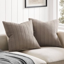 ZeeMart Waffle Throw Pillow Covers Set of 2, 24x24 Inch Cocoa Brown 100 Co...