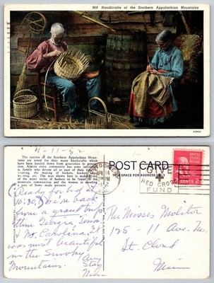 1952 Appalachian Mountains Handicrafts Basket Weaving Postcard Posted