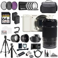 Sony ZV-E10 White Body  E 55-210mm f/4.5-6.3 OSS Lens 64GB 9PC Filter-MEGA Kit