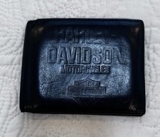 Harley Davidson Men's Embossed Bar  Shield Logo Leather Bifold Wallet Black EUC