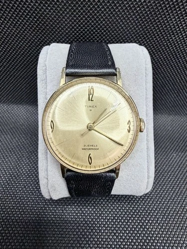 Vintage Timex 21 Jewels Waterproof Dress Watch | Gold Dial | Runs