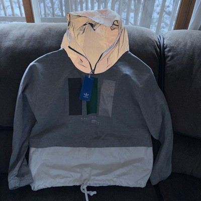 Adidas EQT Pullover Reflective Windbreaker Hoodie Jacket Medium Gray & Green Nwt