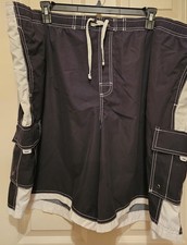 Roundtree  Yorke black  white cargo swim trunks men's 4XB, big  tall, 0106