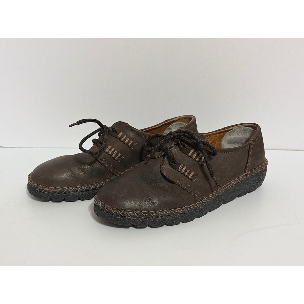 Josef Seibel Air Massage Brown Leather Whipstitch Lace Up 