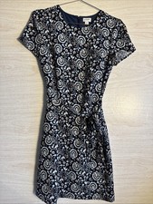 J.Crew navy blue dress W/ White & Orange Swirl Floral Print And Belt Sz 0