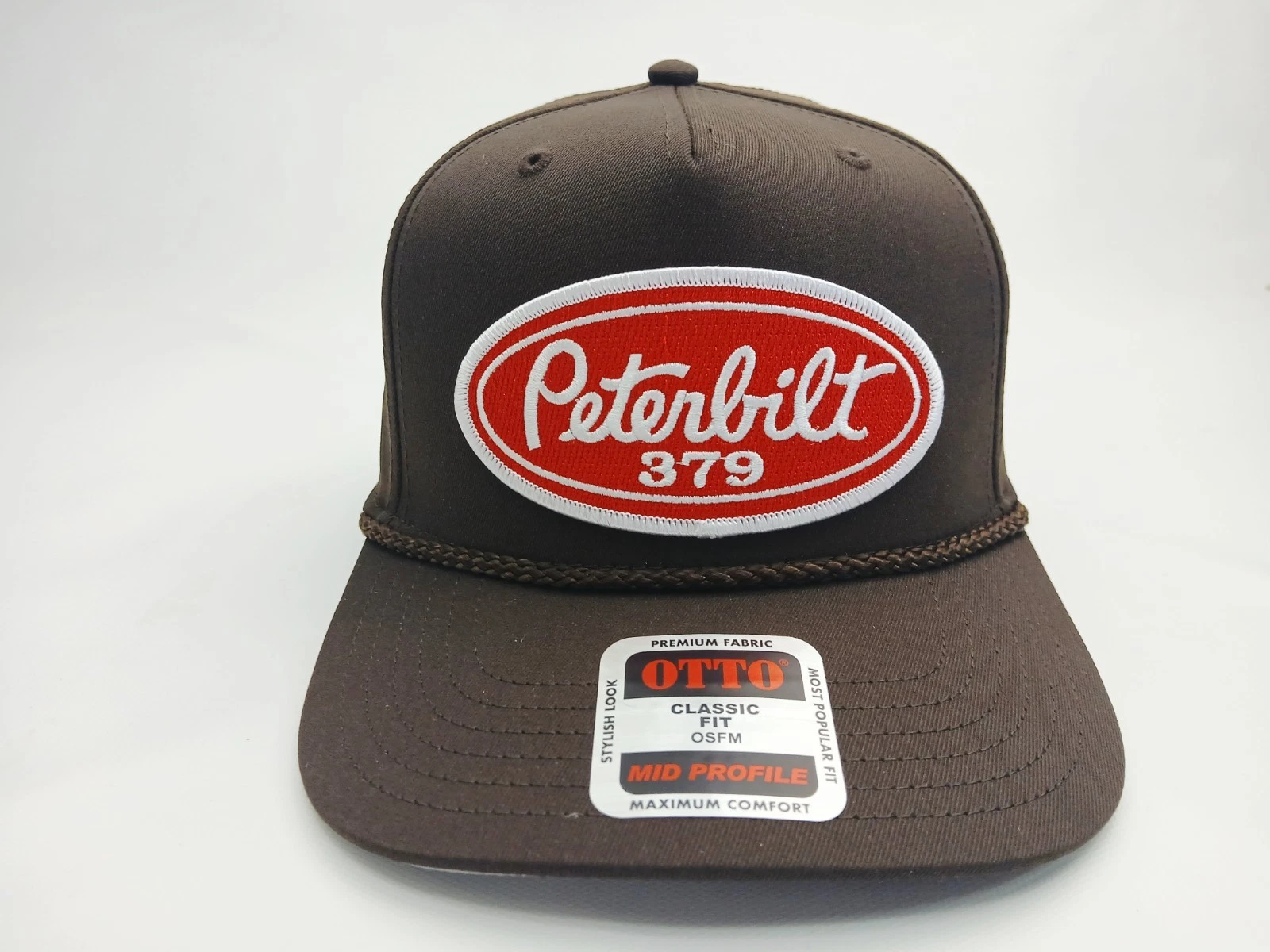 Peterbilt 379 Patch Brown Otto Solid Cloth With Rope Snap Back Hat MID PROFILE