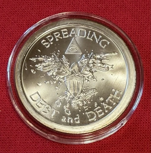 1oz 2013  ‘Spreading Debt & Death’ Silver Bullet Silver Shield .999 Fine Silver