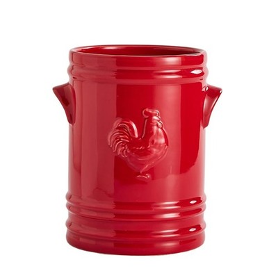 WAIT FLY Embossed Rooster Porcelain Kitchen Utensil Holder Flatware Storage O...