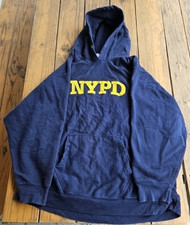 NYPD 2007 Mens XXL Fleece Pockets Long Sleeve Pullover Navy Blue Hoodie Good
