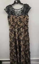 X by Xscape Women's Black Nude Floral Embroidered 3D Applique Mesh Gown Sz 8