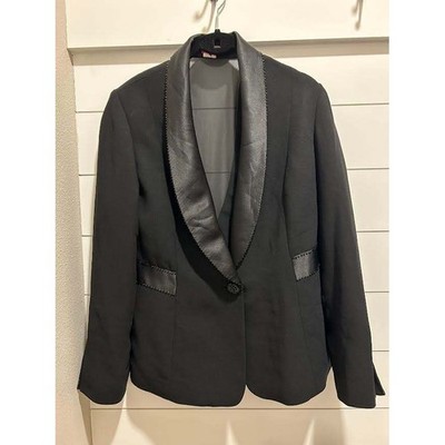Z Studio Womens Black Tuxedo Blazer Sheer Mesh Back Satin Trim Beaded Size 8