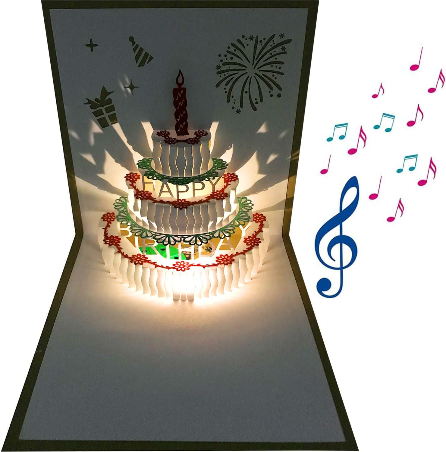 3D Pop Up Birthday Cards,Warming LED Light Birthday Cake Music Happy Birthday...