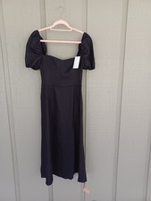 Reformation Denver Linen Midi Dress Size 4 Women Feminine Slit Tie Back In Black