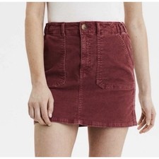 American Eagle Burgundy Corduroy Mini Skirt Elastic Waist Utility Pockets Red 8