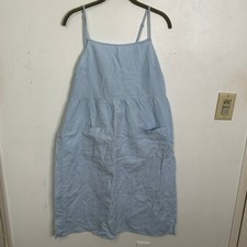 Urban Outfitters Light Blue Linen Blend Midi Dress Adjustable Straps Pockets M