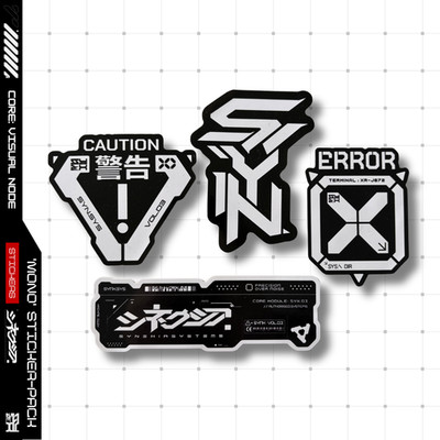 MONOCHROME STICKER PACK X4 STICKER SYNEXIA CYBERPUNK TECHWEAR UTILITARIAN