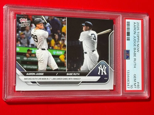 PSA 10 Gem Mint Aaron Judge/Babe Ruth 2025 MLB Topps NOW® Ruth HR Mark #40**6347