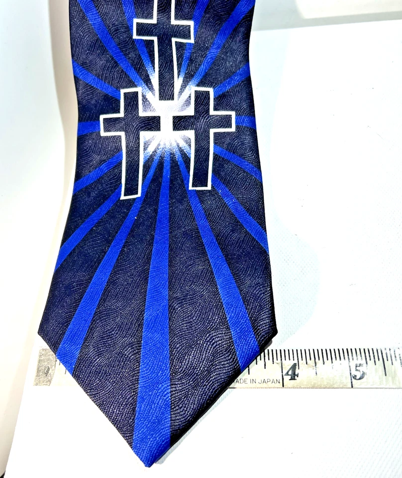 Corbata de hombre Roberto Cellini tres cruces 100 % poliéster azul negro blanco Foto 2 de 4