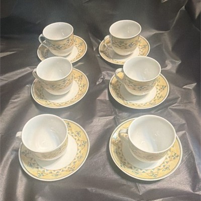 Thun Porcelain Cup & Saucer Set Six-Piece White Yellow Blue Czech Republic