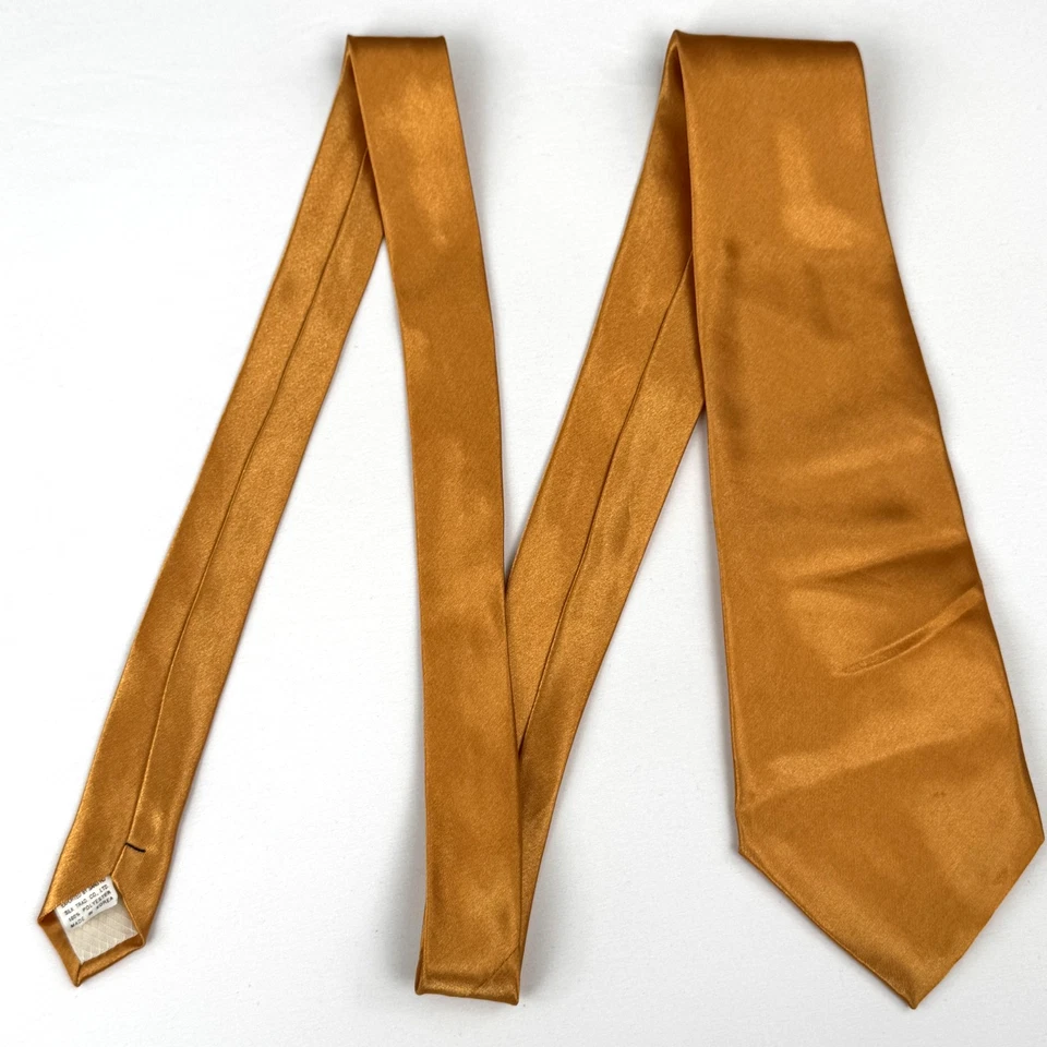 Corbata Fratello Hecha a Mano Oro Naranja Diseñador Corbata Seda Acabado Satinado 59 x 4 Foto 3 de 4