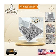 Plush Chenille Toilet Bath Rug - Non-Slip  Fade-Resistant 24x20 Inch Luxury Mat