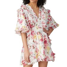 La Maison Talulah White Floral Mini Dress XL Fit Flare Linen Romantic Rose $350