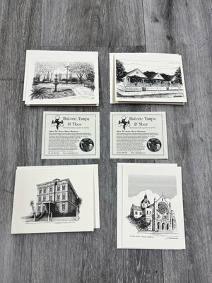 Lot Of 5 Greeting Cards Tampa Ybor City Art Sketch By Nancy Henderson