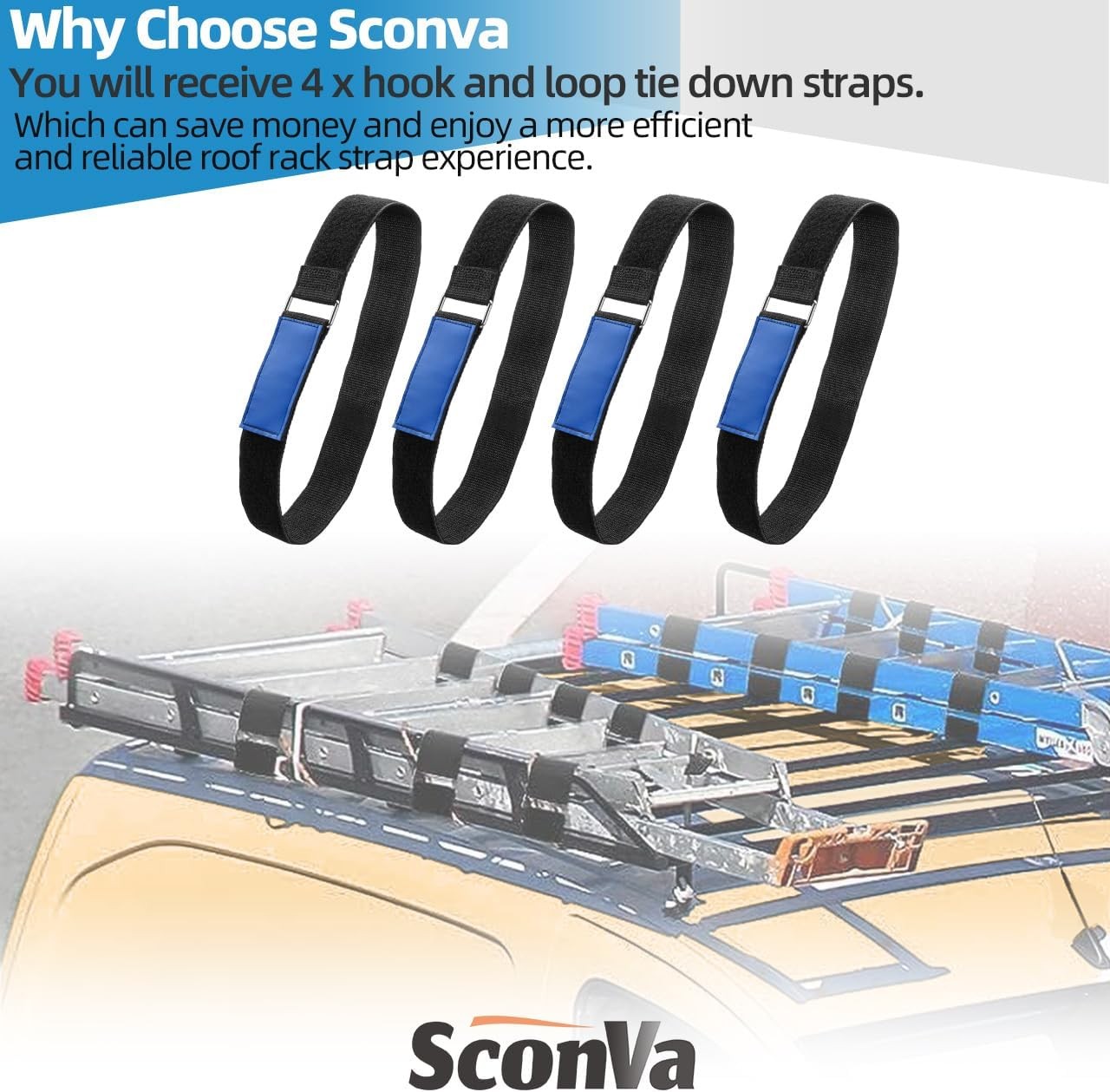 Ladder Rack Tie Down Straps Reusable Straps, 33" L x 2" W, Black 