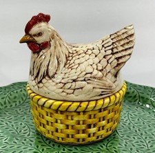 ceramic hen nest Vintage Ceramic Hen on Nest Covered Dish with Basketweave Base — listing 5