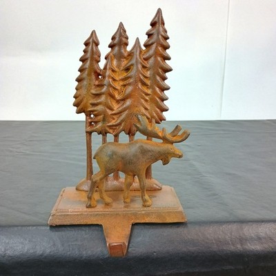 Midwest Cannon Falls Rusty Cast Iron Moose Pine Trees Stocking Holder Cabin