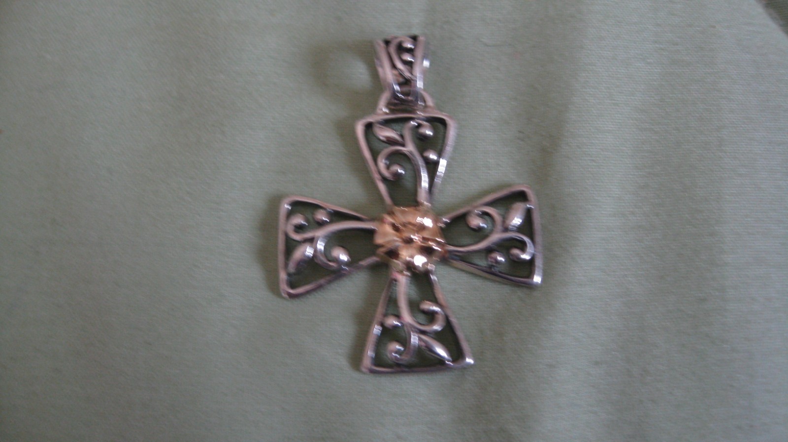 Sterling Silver Solid 14K Gold Cross large Pendan… - image 3