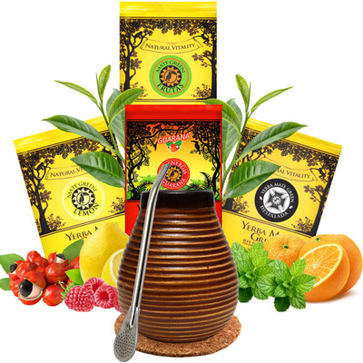 Yerba Mate Starter Set 200g - Keramik Mate Becher und 4x50g Yerba Mate Green Tee