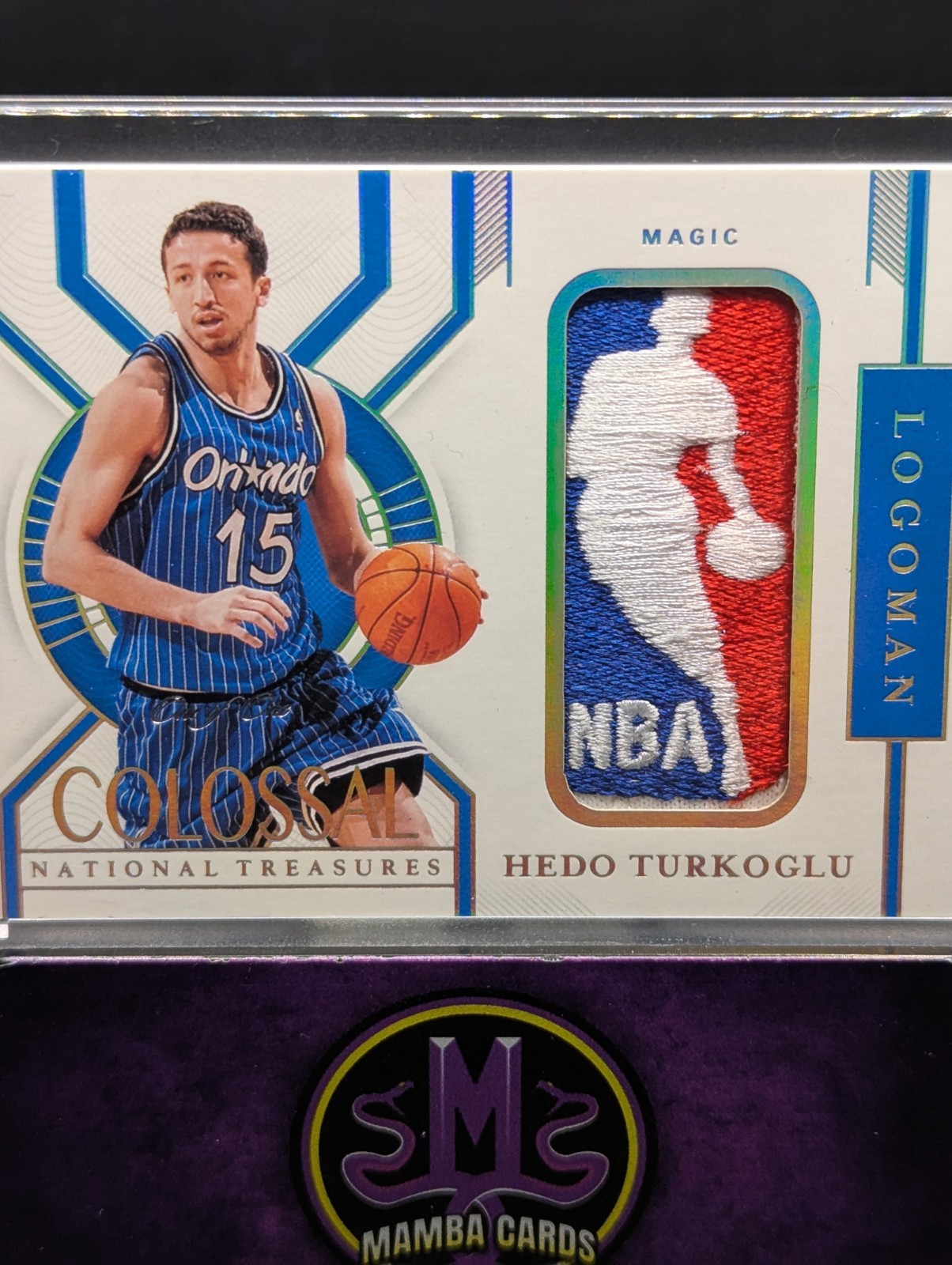 2020-21 Panini National Treasures Hedo Turkoglu Colossal Logoman 1/1 Magic RARE view 2