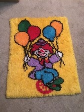 Completed Latch Hook Shag Rug Clown  Balloons Wall Hanging Mid Century 60s 70s