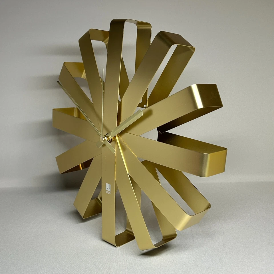 Umbra Ribbon Wall Clock Brass Gold Colour Analogue Quartz Silent WORKING No Box - Image 4 of 4