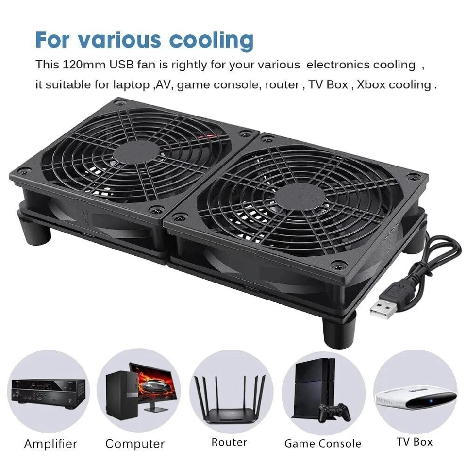 USB PC Ventilator Doppel lüfter 120mm Leise Gehäuselüfter Einstellbare Fan 5V - Bild 4 von 4