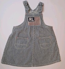 Vtg Polo Ralph Lauren Overall Denim Stripe Dress Polo Jeans Jumper Girls Size 3T