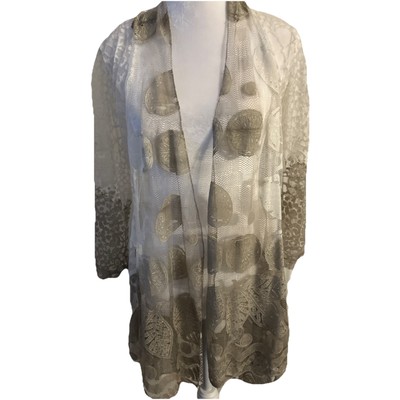 Anis A Kimono Duster Cardigan Women's Size S Art To Wear Hippie Boho Beige White