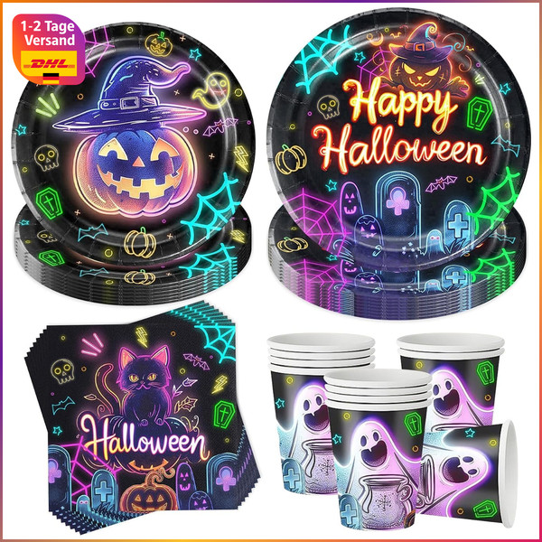 Halloween Partygeschirr Set 50 StüCk Pappteller Pappbecher KüRbis Geist FüR 10-image