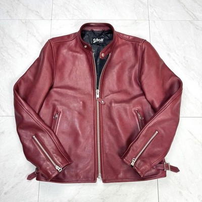 Schott NYC Single Riders Cafe Racer Jacket Red Lamb Leather Size L