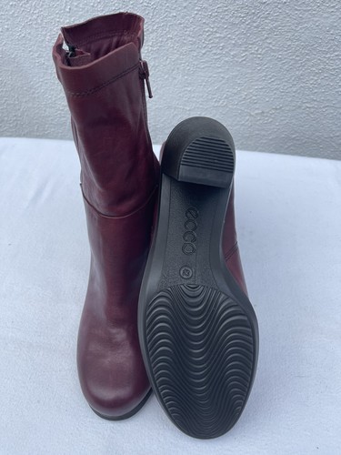 NEW ECCO Women US 11-11.5 EUR 42 Wine Leather Ankle Mid Calf Boots High Heel X - Picture 7 of 8