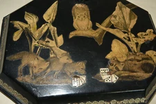 Vintage Decoupage Black Metal Silent Butler Card Playing Animals 1930s OOAK