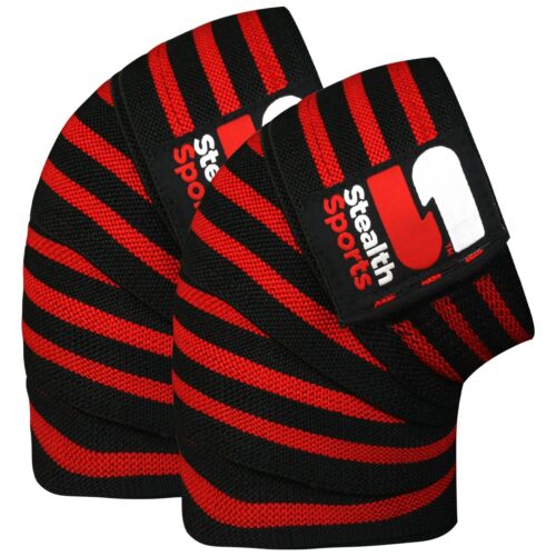 WEIGHT LIFTING POWERLIFTING KNEE WRAPS BODYBUILDING SQUATS STRAPS GYM EXERCISE - Picture 1 of 7