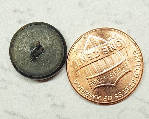Antique Glass in Metal Waistcoat Button w/ Black Enamel Border ~ just over 9/16" - Picture 7 of 7