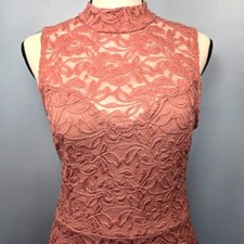 Soprano Sleeveless Midi Floral Lace High Neckline Fitted Dress Womens Size Small