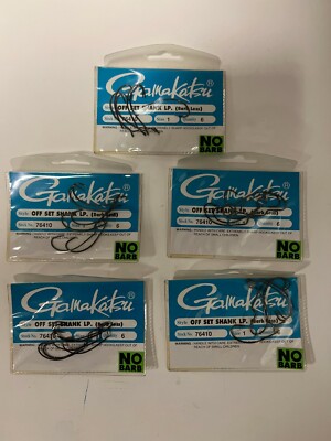 SET OF 5 PACKS Gamakatsu No Barb Barbless  Hook size 1 (1142)